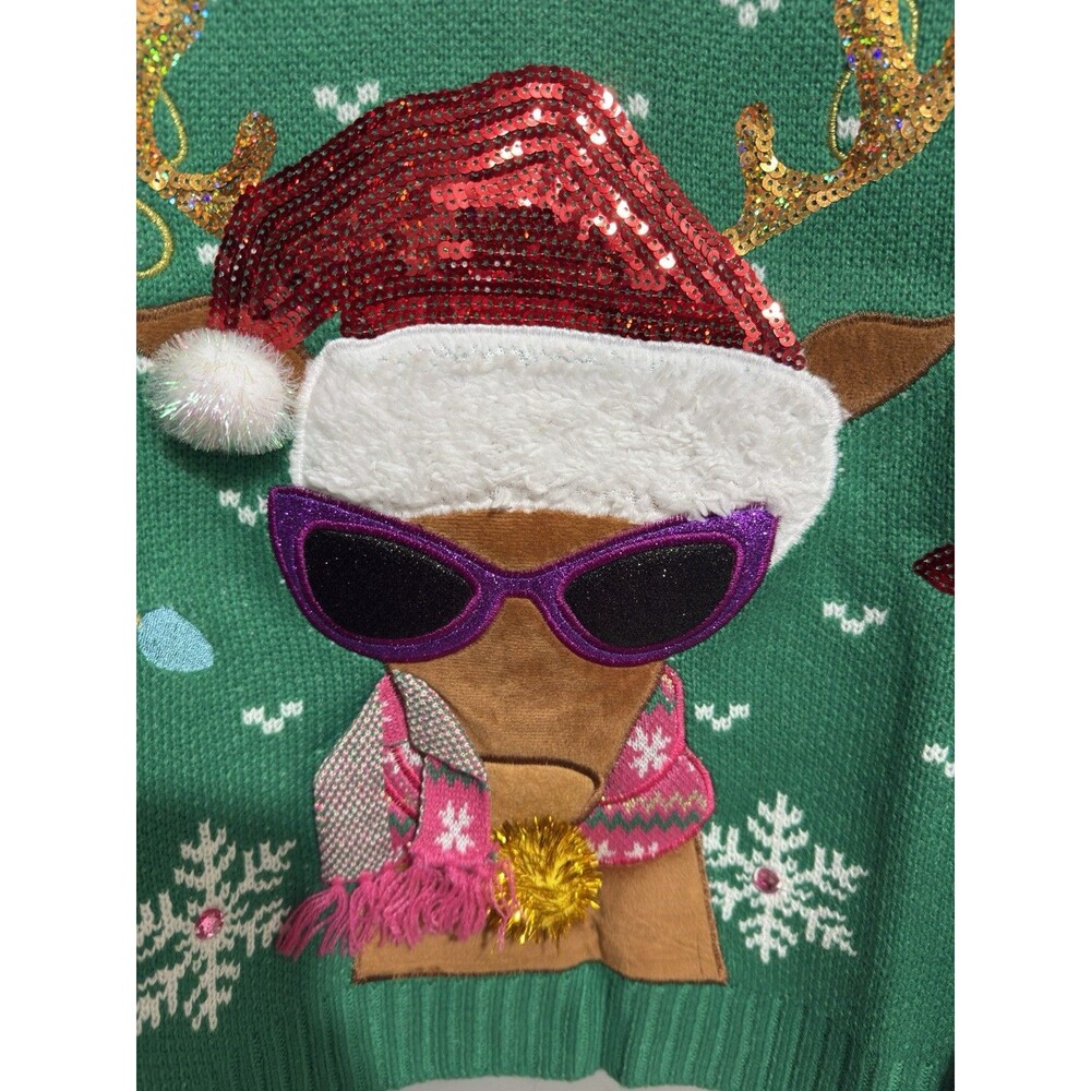 Ugly Christmas Sweater Pug Reindeer Colorful Long Sleeve Knit Adult Unisex XL - Picture 6 of 7